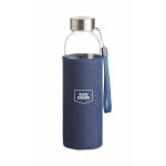 Garrafa de vidro com manga de neopreno ganga 500ml Crystal Denim cor azul vista principal