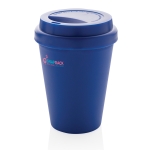 Copo takeaway de plástico e parede dupla de 300ml Takeaway Daily cor azul vista com logo