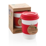 Copo takeaway biodegradável apto para lava-louça de 350ml Latte cor vermelho vista com caixa