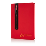 Caderno de PU com caneta táctil, folhas A5 pautadas Storing cor vermelho vista com logo