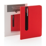 Caderno de PU com caneta táctil, folhas A5 pautadas Storing cor vermelho vista com caixa