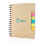 Caderno personalizado com marca-páginas e notas Notas Espiral cor castanho vista com logo