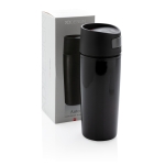 Copos térmicos impressos com abertura de um toque 300ml Original cor preto vista com caixa