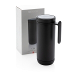 Caneca pequena térmica anti-gotas com abertura de um toque 225ml Click cor preto vista com caixa