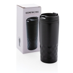 Caneca com função térmica e formato geométrico 300ml Trilliant Colors cor preto vista com caixa