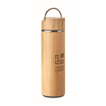 Termo personalizável de aço e bambu com infusor 480ml Natura cor madeira vista principal