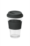 Copo para levar de vidro com tampa e faixa 330ml Takeaway Cristal cor preto