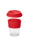 Copo para levar de vidro com tampa e faixa 330ml Takeaway Cristal cor vermelho