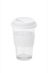 Copo para levar de vidro com tampa e faixa 330ml Takeaway Cristal cor branco