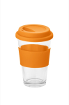 Copo para levar de vidro com tampa e faixa 330ml Takeaway Cristal cor cor-de-laranja