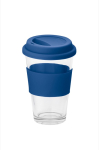 Copo para levar de vidro com tampa e faixa 330ml Takeaway Cristal cor azul real