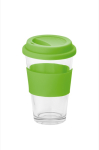 Copo para levar de vidro com tampa e faixa 330ml Takeaway Cristal cor verde-claro