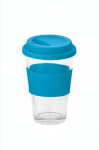 Copo para levar de vidro com tampa e faixa 330ml Takeaway Cristal cor azul-claro