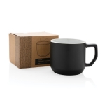 Caneca promocional de cerâmica de design moderno de 350ml Modern cor preto vista com caixa