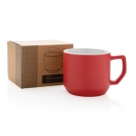 Caneca promocional de cerâmica de design moderno de 350ml Modern cor vermelho vista com caixa