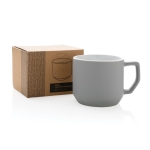 Caneca promocional de cerâmica de design moderno de 350ml Modern cor cinzento vista com caixa