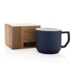 Caneca promocional de cerâmica de design moderno de 350ml Modern cor azul-marinho vista com caixa