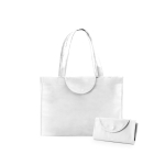 Saco non-woven dobrável barato, resistência 9 kg e 90 g/m2 Flap cor branco primeira vista