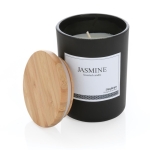 Vela perfumada de aroma subtil com tampa de bambu e logótipo Jasmine cor preto