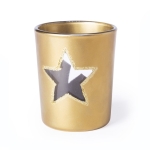 Vela de Natal de vidro com desenho de estrela Christmas Star cor dourado primeira vista