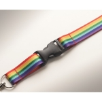 Lanyard de rPET arco-íris com fivela e fecho de segurança Rainbow cor multicolor vista fotografia terceira vista