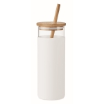 Copo de vidro de 450ml com capa de silicone e palha Crystal Straw cor branco