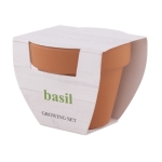 Vaso com terra e sementes de manjericão de estilo clássico Basil cor castanho