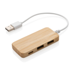 Hub USB 2.0 com porta tipo C em bambu e cabo com o logotipo cor castanho