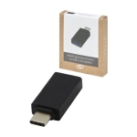 Adaptador promocional USB-C 3.0 de alumínio com logotipo Adapt cor preto terceira vista