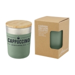 Copo térmico de aço com tampa de bambu orgânico 300ml Organic Cover cor verde menta vista com logo