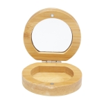 Espelho de bolso compacto de bambu com pequeno compartimento Bamboo cor natural vista impressão tampografia