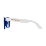 Óculos de sol com logo bicolor com hastes brancas White Temples cor azul real vista impressão tampografia