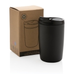 Copo térmico fabricado em plástico reciclado 300ml Nomad Recycled cor preto vista com caixa