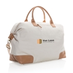 Mala de viagem feita em lona reciclada Getaway Recycled cor branco-sujo vista com logo