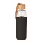 Garrafa de vidro com tampa de bambu e pega 500ml Crystal Pouch cor preto