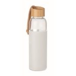 Garrafa de vidro com tampa de bambu e pega 500ml Crystal Pouch cor branco