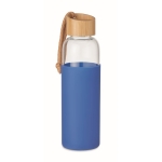 Garrafa de vidro com tampa de bambu e pega 500ml Crystal Pouch cor azul real