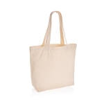 Saco de lona reciclada para compras com bolso 240 g/m2 EcoTrace Raw cor branco-sujo