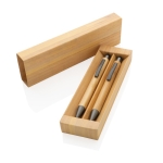 Set de caneta e lápis de bambu em caixa tinta azul Conscious cor madeira vista com caixa