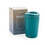 Caneca térmica sustentável de design moderno 300ml Avira Alya cor turquesa vista com caixa