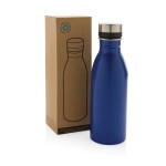 Garrafas de aço reciclado antifugas sem BPA 500ml EcoDeluxe cor azul vista com caixa