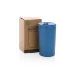 Copo térmico materiais reciclados com sistema anti-gotas 300ml Vaccum cor azul vista com caixa