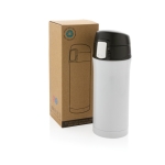 Termo reciclado de aço inoxidável com fecho seguro 300ml Eco Roiboos cor branco vista com caixa