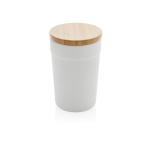 Copos térmicos de plástico reciclado com tampa de bambu 300ml EcoBrew cor branco