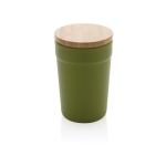 Copos térmicos de plástico reciclado com tampa de bambu 300ml EcoBrew cor verde-escuro