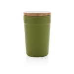 Copos térmicos de plástico reciclado com tampa de bambu 300ml EcoBrew cor verde-escuro segunda vista