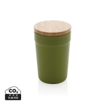 Copos térmicos de plástico reciclado com tampa de bambu 300ml EcoBrew cor verde-escuro