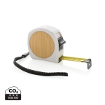 Fita métrica personalizada reciclada com tira de pulso Bamboo 5 M/19 mm cor branco