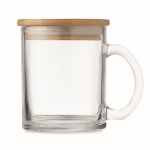 Caneca de vidro com tampa de bambu 300ml cor transparente sexta vista