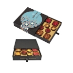 Caixa 12 chocolates premium, papel de forma, 4 sabores cor preto